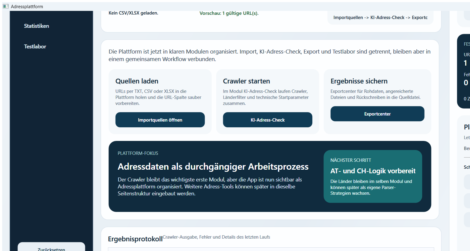 Vorschau der Crawler-Software