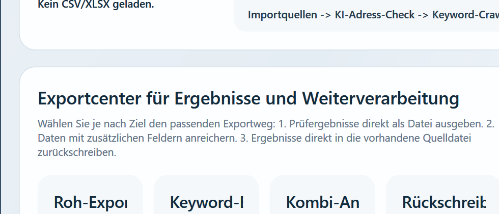 Exportcenter der ImpressumCrawlerModern Windows-App fuer Export und Weiterverarbeitung