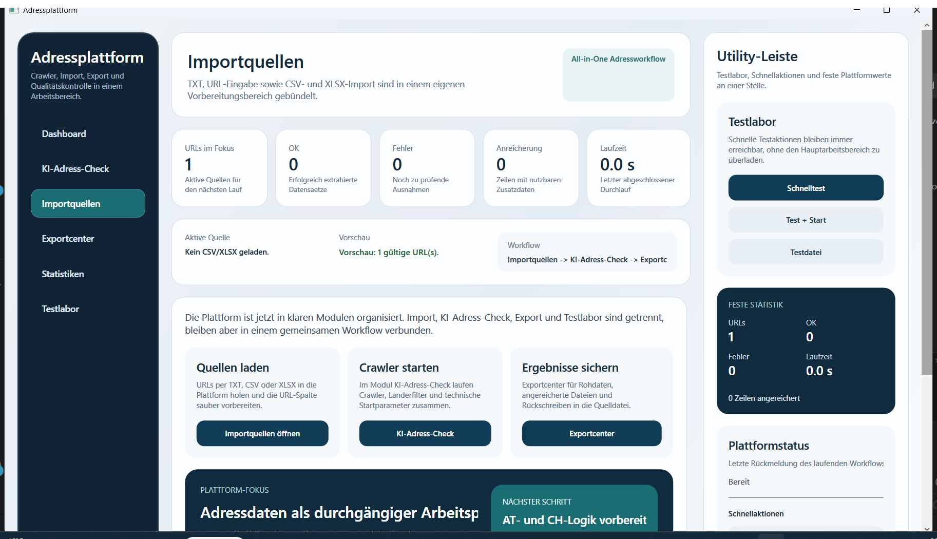 Importmodul der ImpressumCrawlerModern Windows-App fuer TXT-, CSV- und XLSX-Quellen